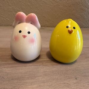 Easter Bunny and Chick Ceramic Salt and Pepper Set